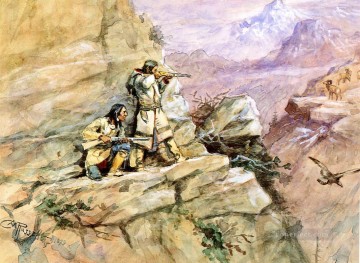 La caza del borrego cimarrón 1898 Charles Marion Russell Indios Americanos Pinturas al óleo